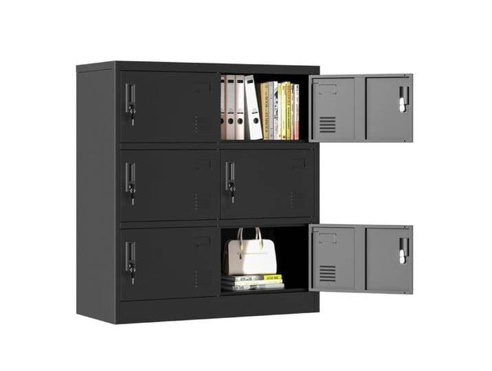 Armoire de rangement métallique - 6 portes - H100 x L90 x P40 cm - Noir - Serrures individuelles
