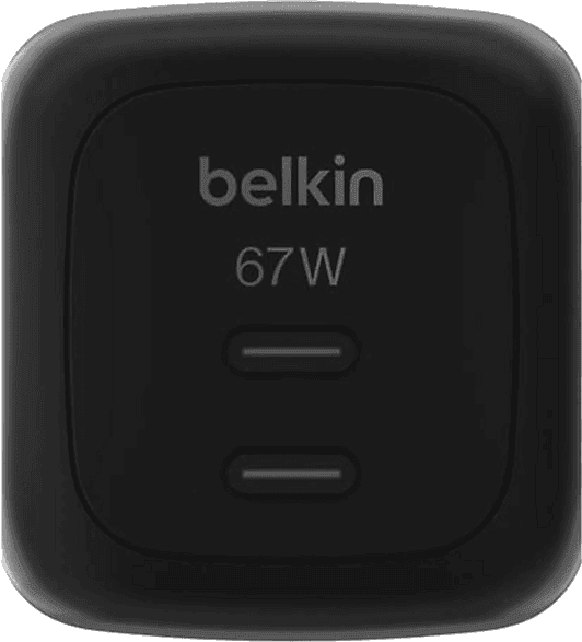 Cargador de pared - Belkin WCH020KQBK, Universal, 2x USB-C, 67W, Carga Rápida, Negro