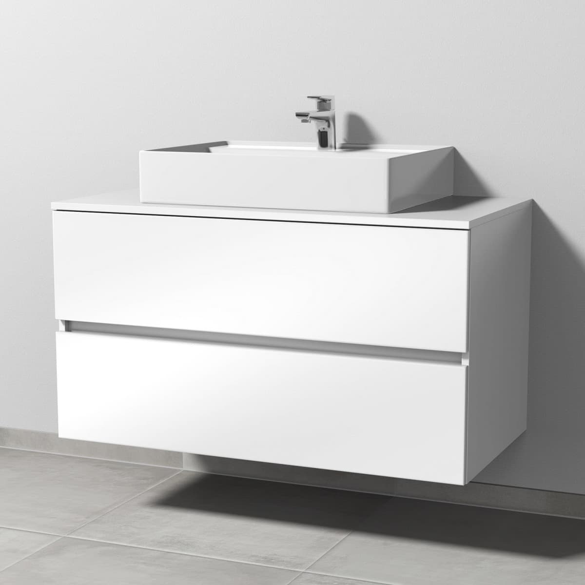 Sanipa Solo One Angular ceramic set 100 cm with ceramic washbasin, vanity unit, 2 drawers PS21378