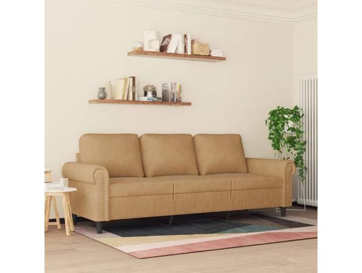 SWEETY@ Canapé 3 sièges - Sofa rembourré - Pour famille - Marron 180 cm Velours LL1272