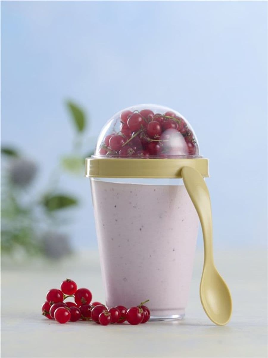 Kopp Med Lokk Og Skje For Smoothie Eller Yougurt På Skole Eller Jobb - 350ml (Rød)