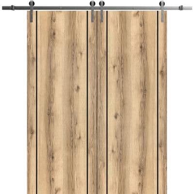 SartoDoors Planum 0017   Closet Door Double Barn Door   Solid Wood   Hardware Set   36x80, Oak Bedroom Door Bathroom Door