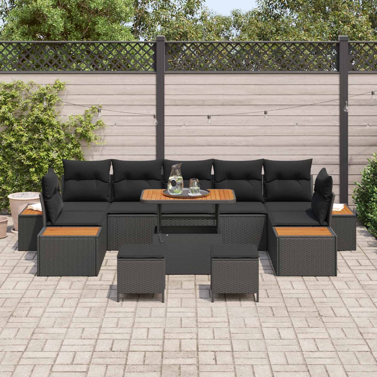 vidaXL Ensemble de canapé de jardin 10 pc 9 place Noir Poly rotin