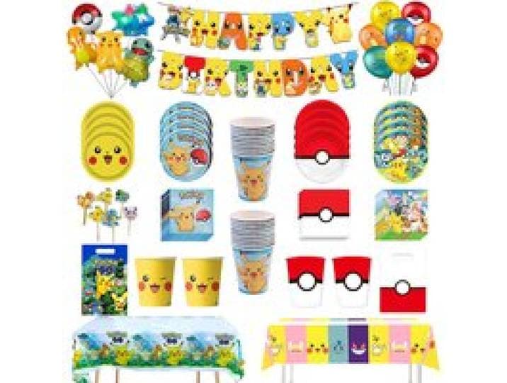 Pokemon Verjaardagsfeestje Decoratie Pikachu Wegwerp Servies Cup Servet Plaat Tafelkleed Baby Douche Cake Topper Vlag Ballonnen