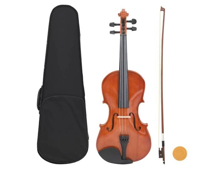 vidaXL Violine Komplettset mit Bogen und Kinnhalter Dunkles Holz 4/4