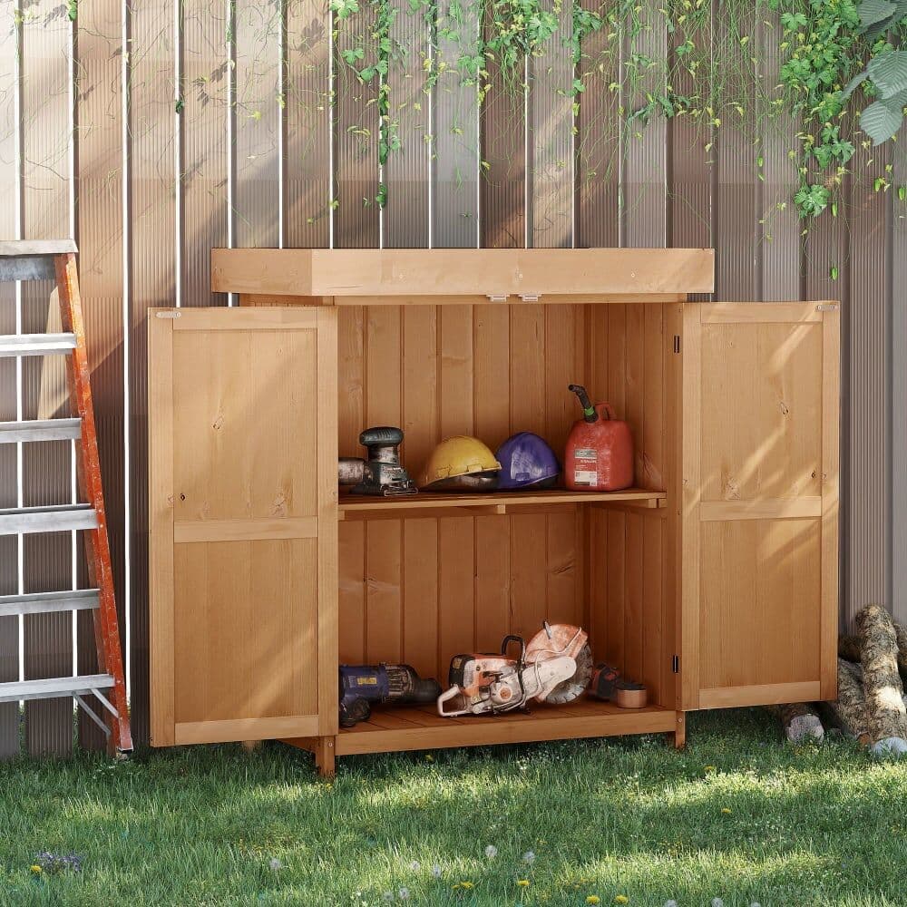 Outsunny Cobertizo de madera 74x43x88cm madera natural