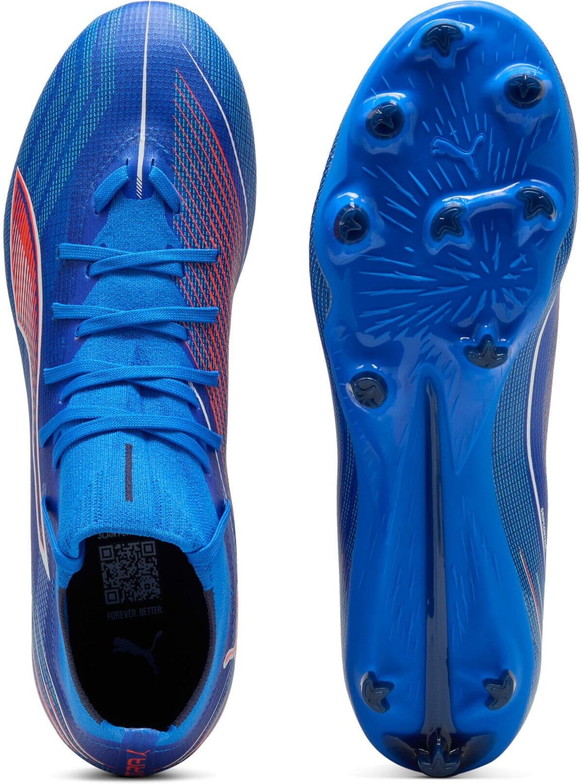 Fußballschuh PUMA "ULTRA 6 MATCH+ FG/AG", Gr. 42,5, blau (ultra blau, puma weiß, puma schwarz), Synthetik, Schuhe Fußballschuh, für Rasen- und Kunstrasenplätze, mit SPEEDSYSTEM Laufsohle