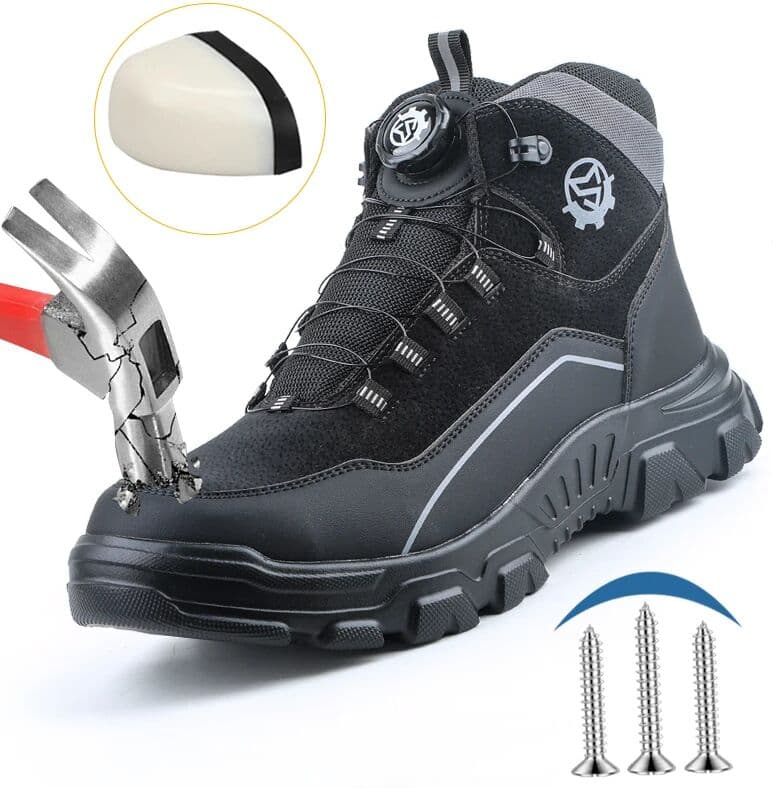 High Top Knob Buckle Safety Shoes, Mining Boots, Work Shoes, Anti-Smashing and Anti-Piercing Lightweight