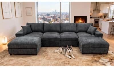 Sectional With Two Ottomans And Toss Pillows