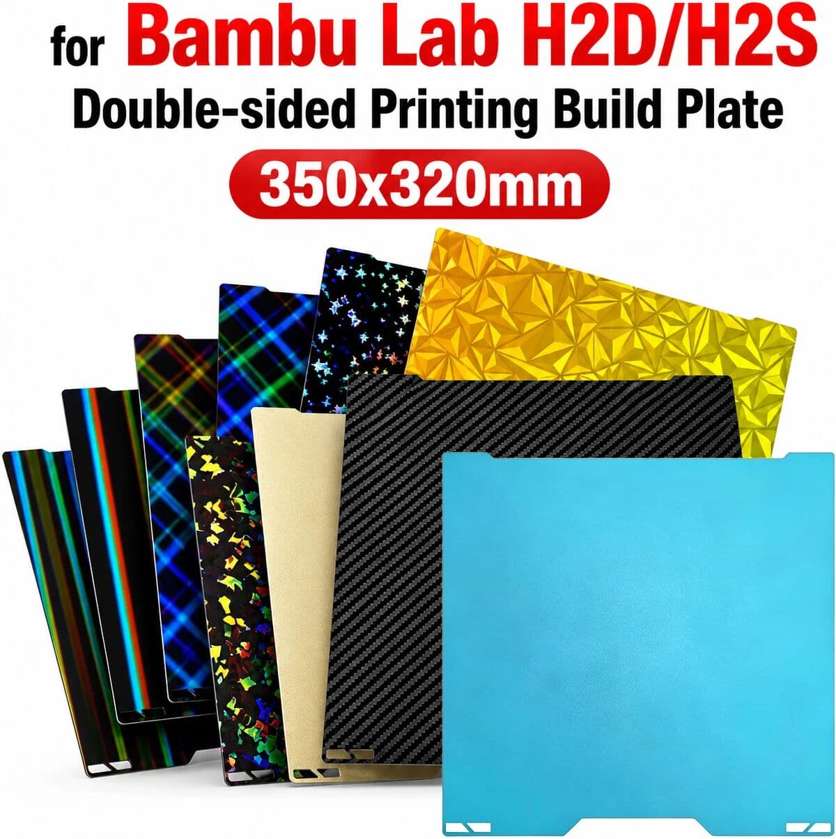 BEGRINT Double‑Sided Spring Steel Build Plate 350x320 for Bambu Lab H2D H2S Smooth Textured Removable Cold Heat Bed 3D Printer Accessory