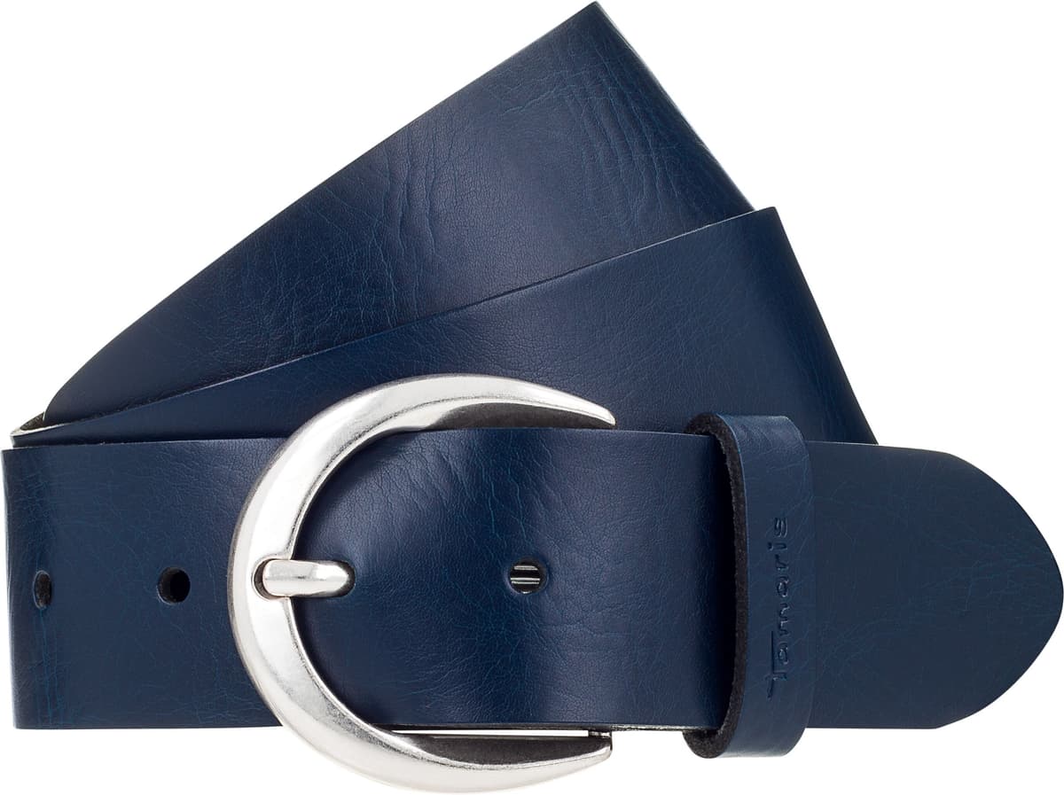 Ledergürtel TAMARIS "Charlotte Silver", Damen, Gr. 75, blau (teal), Leder, Gürtel Ledergürtel, mit halbrunder Dornschliesse in poliertem Silber, 4 cm breit teal 75