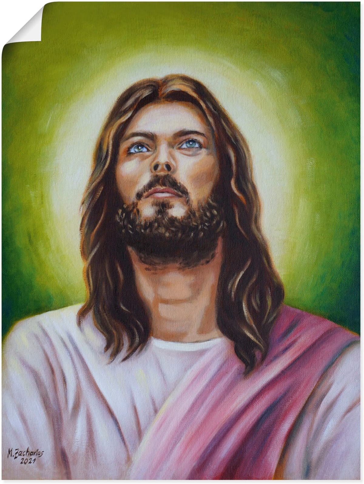 Poster ARTLAND "Jesus Christus Porträt", grün (farbe bild(er): grün), B:60cm H:80cm, Bilder, Poster, ohne Rahmen farbe bild(er): grün B/H/T: 60cm x 80cm, Poster Christliche Bilder Hochformat, 1 Stk.
