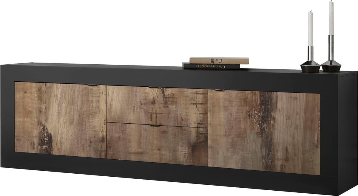 Lowboard HOME AFFAIRE "Basic Breite 210 cm, TV-Board 2 Türen, 2 Schubkästen, TV-Schrank", schwarz (schwarz matt, pero), B:210cm H:66cm T:43cm, Sideboards, Lowboard, Metallgriff, moderne Rahmenoptik, viel Stauraum, Farbauswahl schwarz matt, pero B/H/T: 210