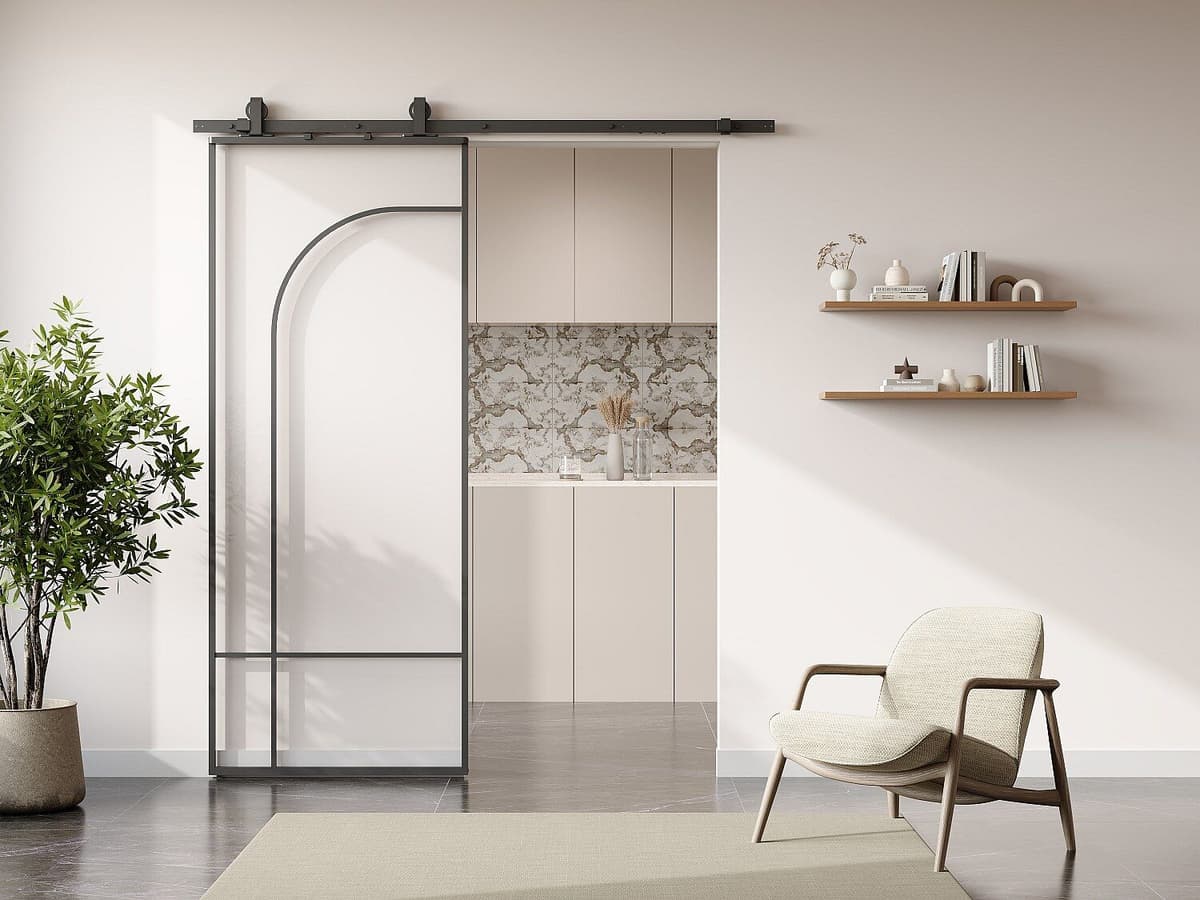 Unique Drzwi przesuwne w stylu loftowym - aluminium i szkło hartowane - wys. 204 x szer. 83 cm - czarne - CLOSIDA