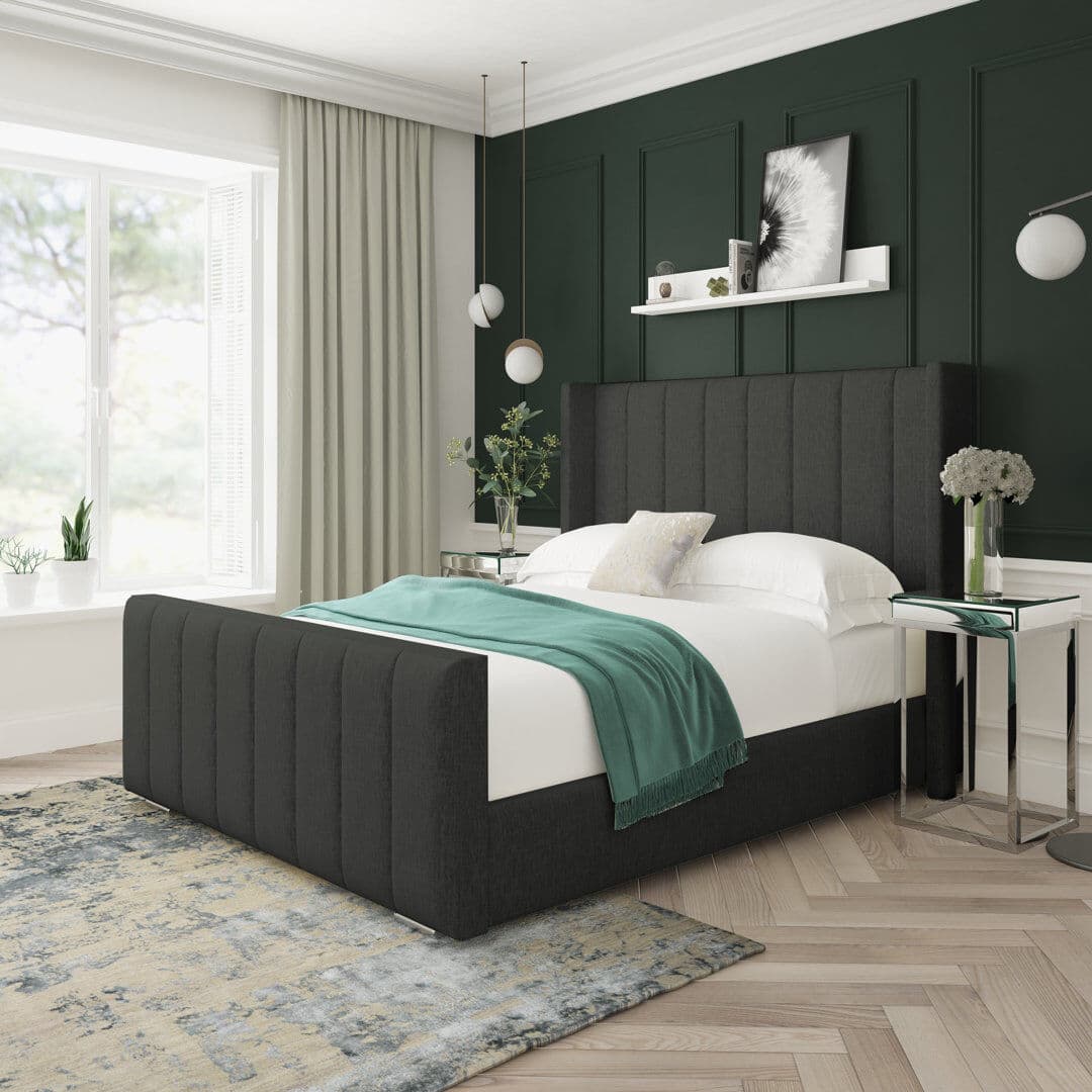 17 Stories Willow Chenille Upholstered Ottoman Bed Frame Charcoal Super King (6')
