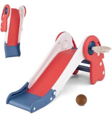 Costway 3 in 1 Toddler Slide Baby Slide Climber Playset with Basketball Hoop and Basketball-Red