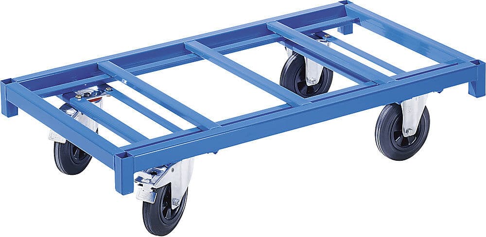 Plattformwagen MODULAR, Tragfähigkeit 1200 kg, Ladefläche 1300 x 700 mm, 2 Lenkrollen mit Doppelstopp, 2 Bockrollen eurokraft pro