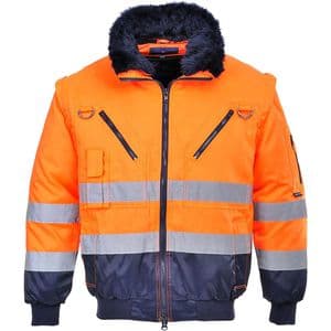 Portwest Arbeitsjacke Hi-Vis Pilotenjacke PJ50, Warnschutzjacke, orange-marine, Größe XXL