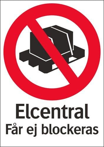 Systemtext Förbudsskylt "Elcentral Får Ej Blockeras"