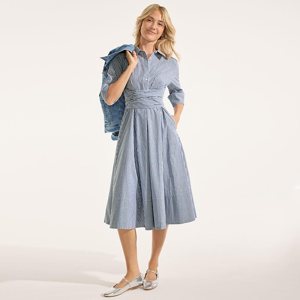 Baumwoll-Midikleid in Wickeloptik für Damen, Damen, size: regular, Blau, Baumwolle, by Lands' End