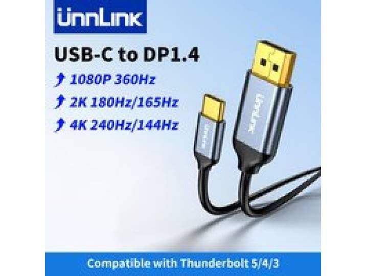 Unnlink USB C naar DisplayPort-kabel 8K@60Hz Type-C naar DP 1.4, 4K@144Hz/240Hz, 2K@180Hz/165Hz Compatibel met Thunderbolt 5/4/3