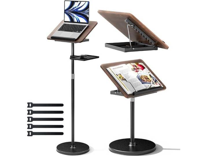 Bureau debout 2 en 1 démontable pour ordi portable - Hauteur réglable 60-130 cm noir - Fonc. pupitre support livre et projecteur