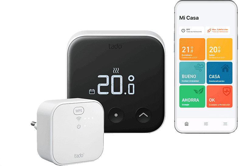 Termostato - Tado Inteligente X (Kit de inicio), Cableado, Compatible con la mayoría Calderas y Bombas calor, Negro/Blanco