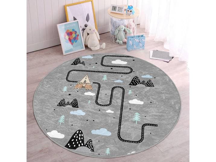 Kinderteppich, Mehrfarbig, Textil, rund, 120x120 cm, für Fussbodenheizung geeignet, für Hausstauballergiker geeignet, lichtunempfindlich, antistatisch, pflegeleicht, strapazierfähig, leicht zusammenrollbar, Teppiche & Böden, Teppich, Waschbarer Teppich