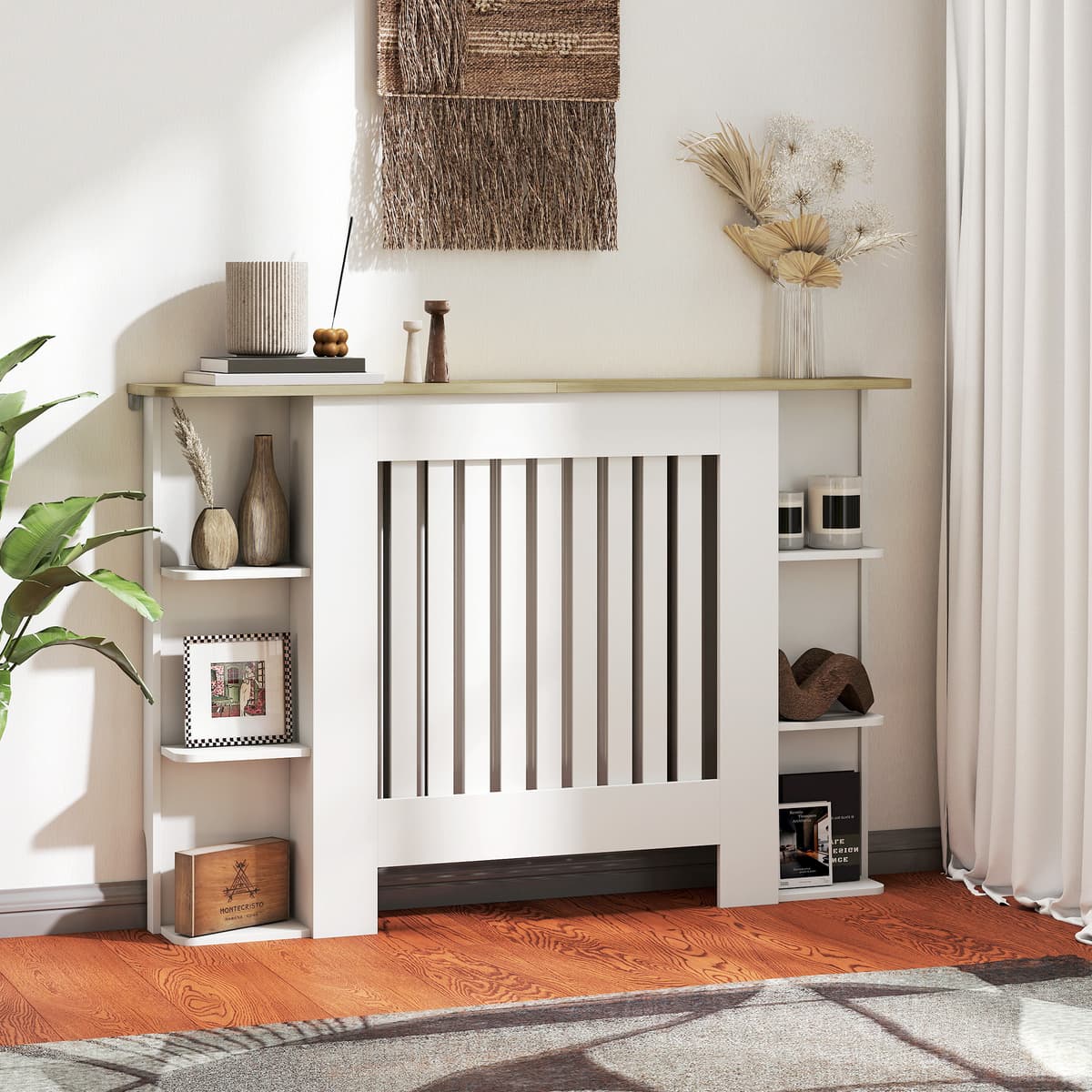Homcom Copri Radiatori con Ripiani, Design Moderno a Listelli, per Soggiorno e Camera da Letto, 124x19x83 cm, Bianco   Aosom Italy