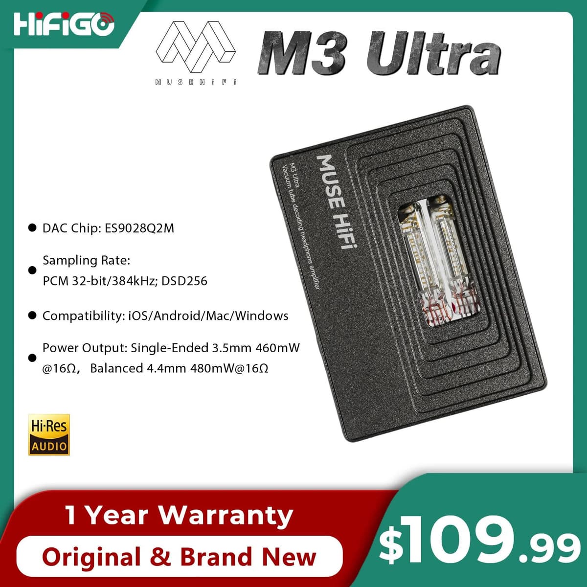 MUSEHiFi M3 Ultra JAN6418 Vacuum Tube Portable USB-C DAC & AMP TypeC Decoding Headphone Amplifier