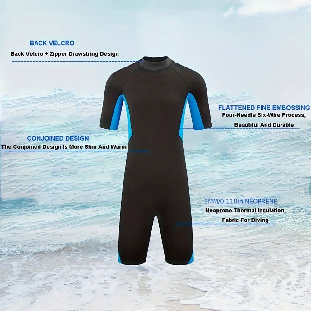 JoyMaySun Men's Wetsuit 3mm Neoprene Short Sleeve One Piece Spring Diving Suit Back Front Zip Surfing Diving Swimming Snorkeling Kayaking