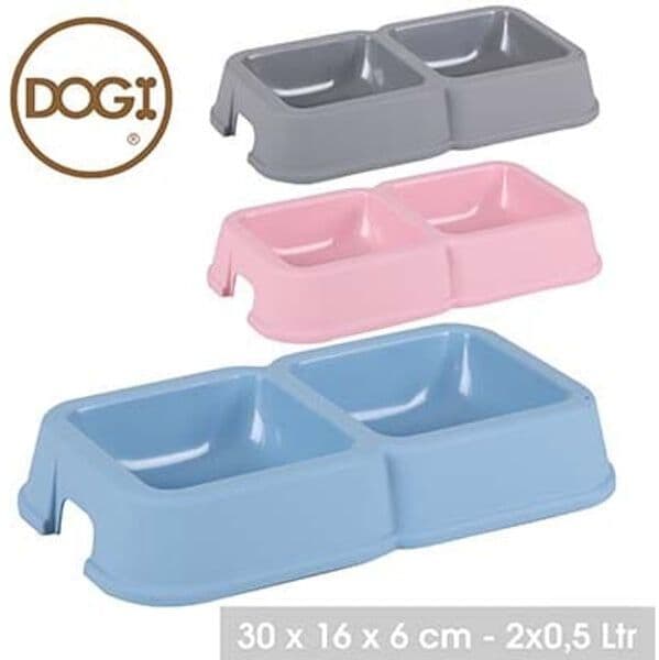 Hund Eller Katteskål - Dobbel Skål (Rosa)
