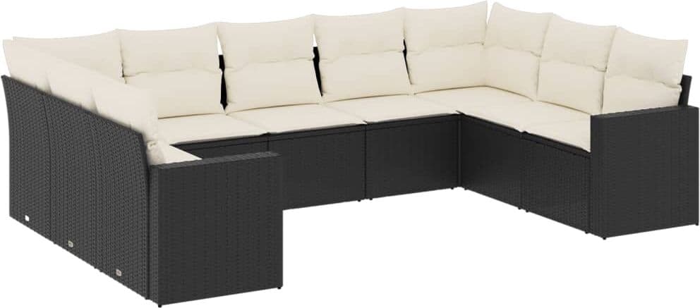 vidaXL Salon de jardin 9 pcs avec coussins noir résine tressée