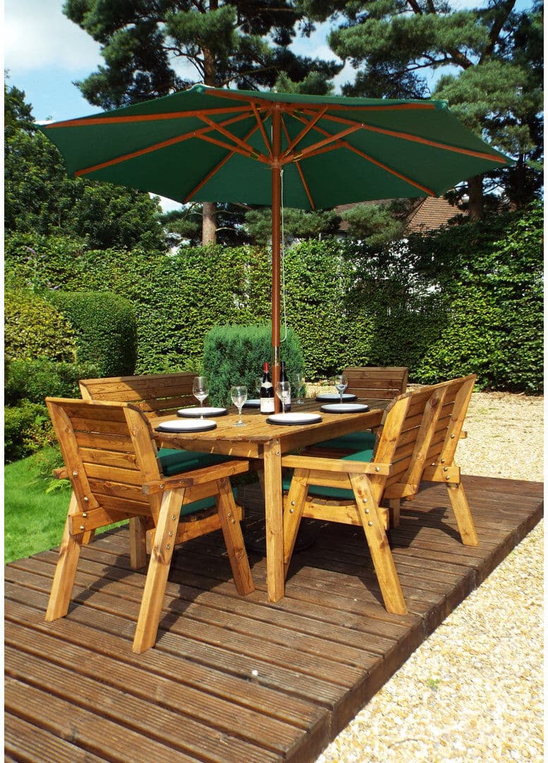 Union Rustic Faulk 6 - Person Solid Wood Patio Dining Set Umbrella Hole Included Rectangular Table with Cushions Included Green 6