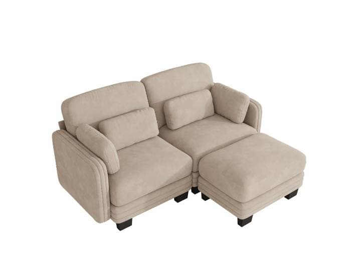Canapé d'angle modulable avec pouf, 176x143x88, chenille marron clair