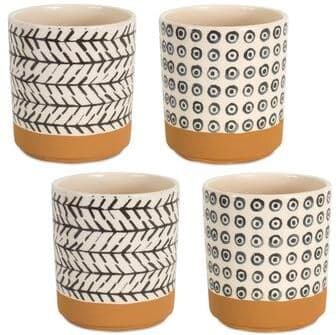Geometric Patterned Pot with Terra Cotta Accent (Set of 4) by Melrose in Brown/white