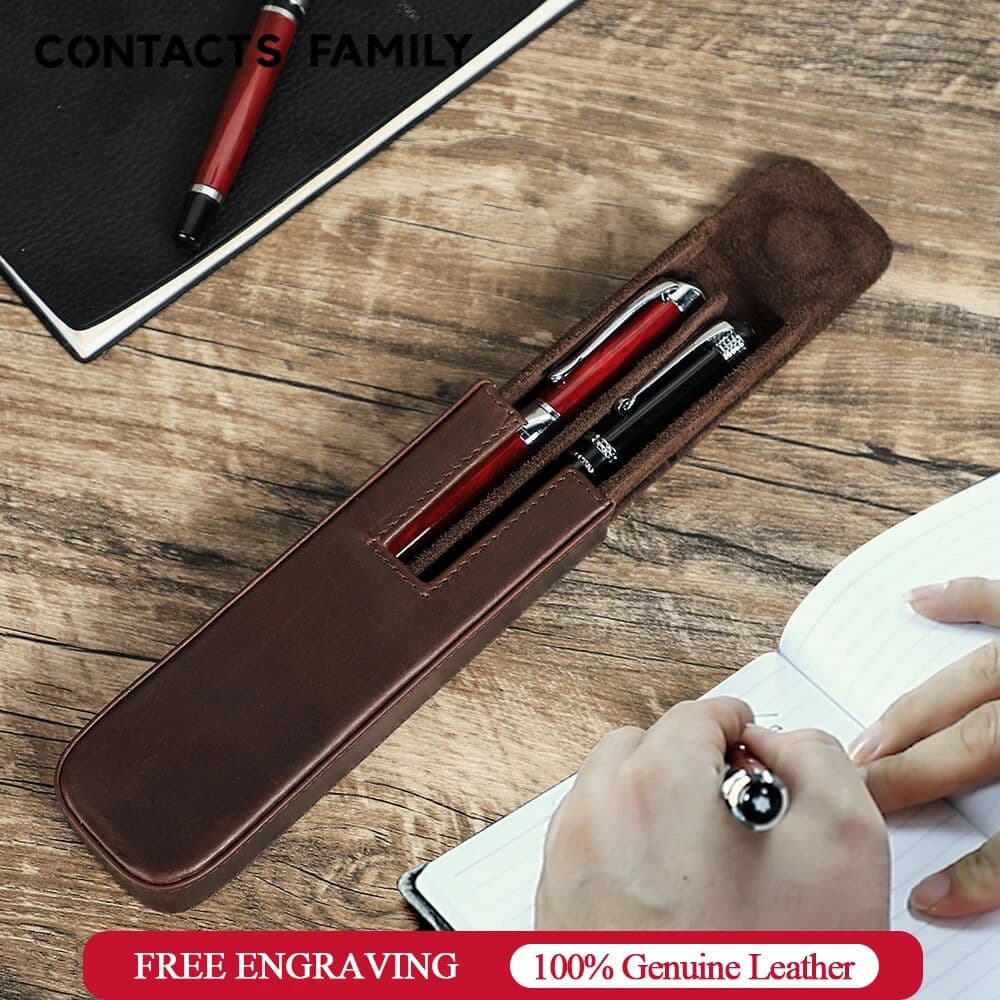 CONTACTS FAMILY CONTACT'S FAMILY Leather 2 Slots Pen Case Magnetic Buckle With Removable Pen Tray Holder Pencil Case Box Office School Pouch