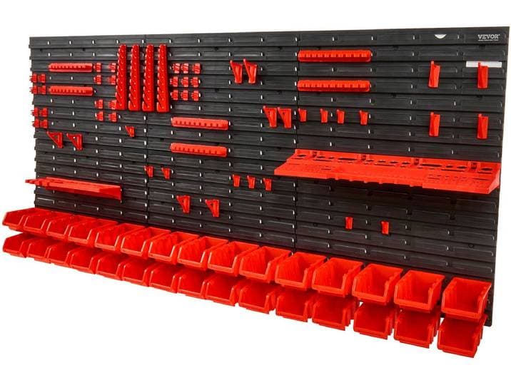 VEVOR Stapelboxen\, 30 Bakonderdelen Plankorganisator voor Garage\, Kunststof Winkelgereedschap met Wandpanelen/Gereedschapshouders/Haken\, voor Moeren\, Bouten\, Schroeven\, Spijkers\, Kralen\, Knopen\, Zwart/Rood