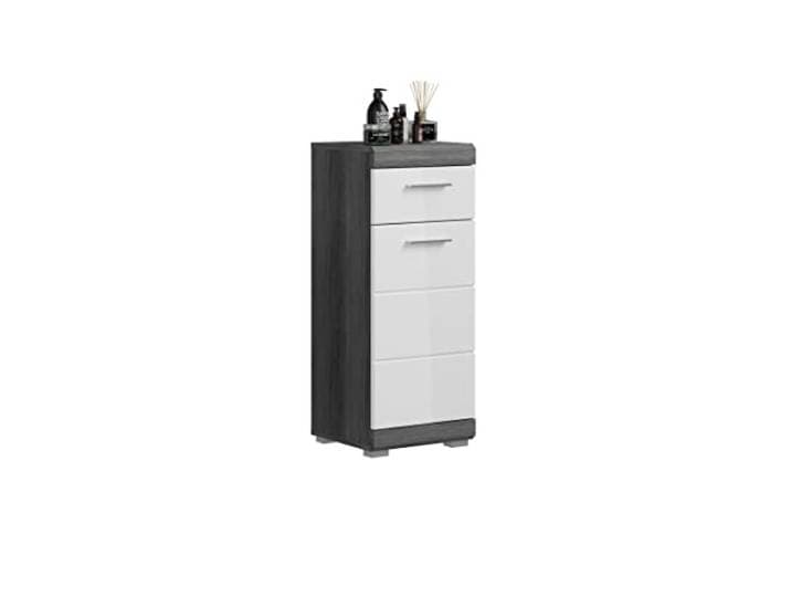 xonox.home Badkamer Scout X06B2701 commode smalle kast staande kast in front wit hoogglans corpus/afwerking rookzilver Nb.ca.37x88x31 cm