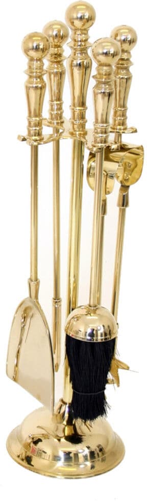 Belfry Heating Hatem Piece Brass Fireplace Tool Set Tool Stand Brass 42cm H x 19cm W x 19cm D