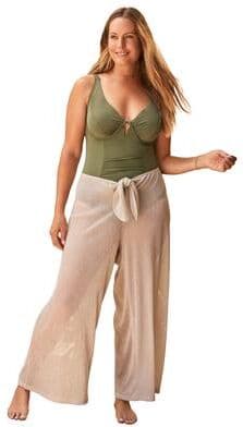 Plus Size Women's Metallic Crinkle Cover-Up Pants by Swim 365 in Cream Gold Metallic (Size 26/28)