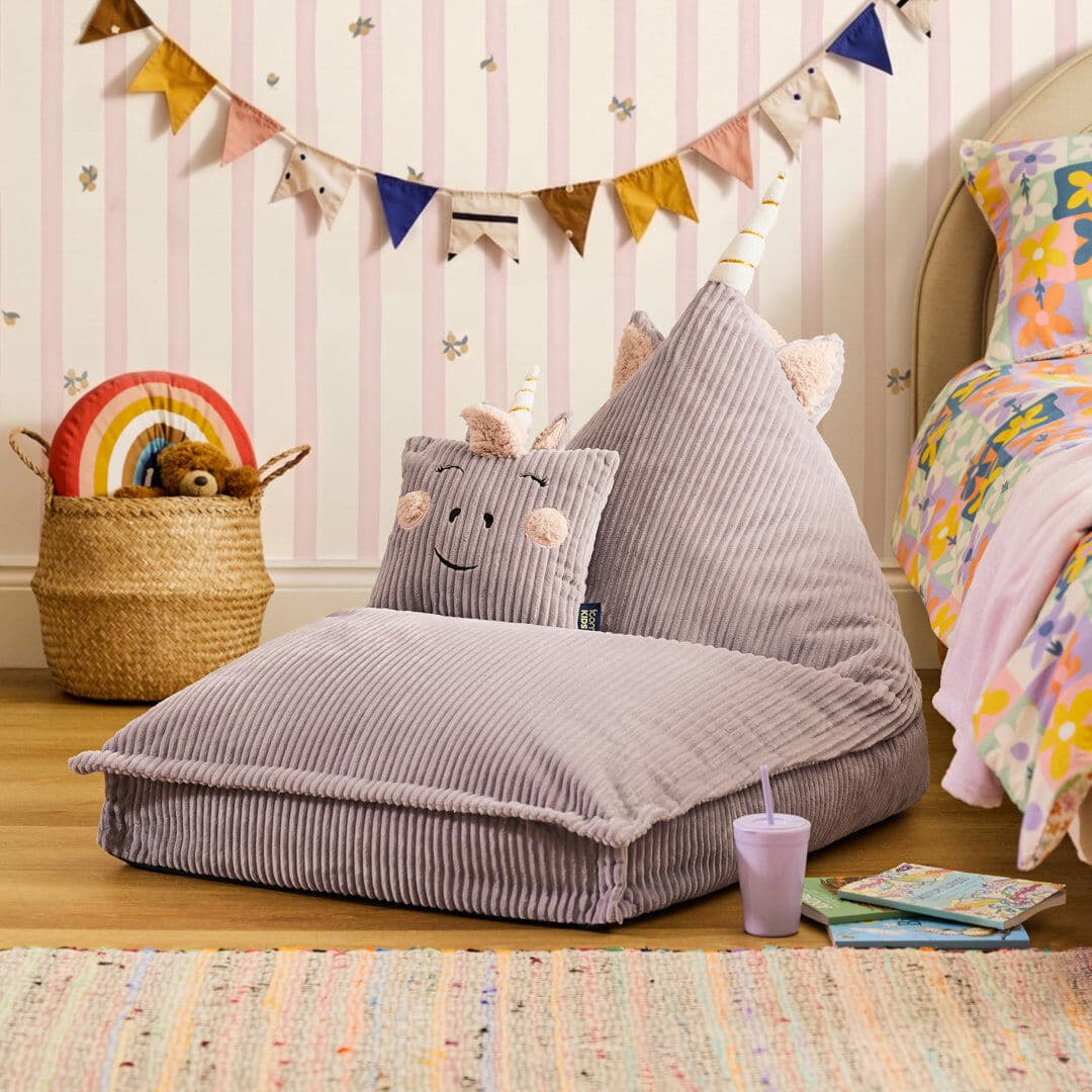 icon Kids Bertie Bear Corudroy Lounger Bean Bag, Brown Unicorn Small