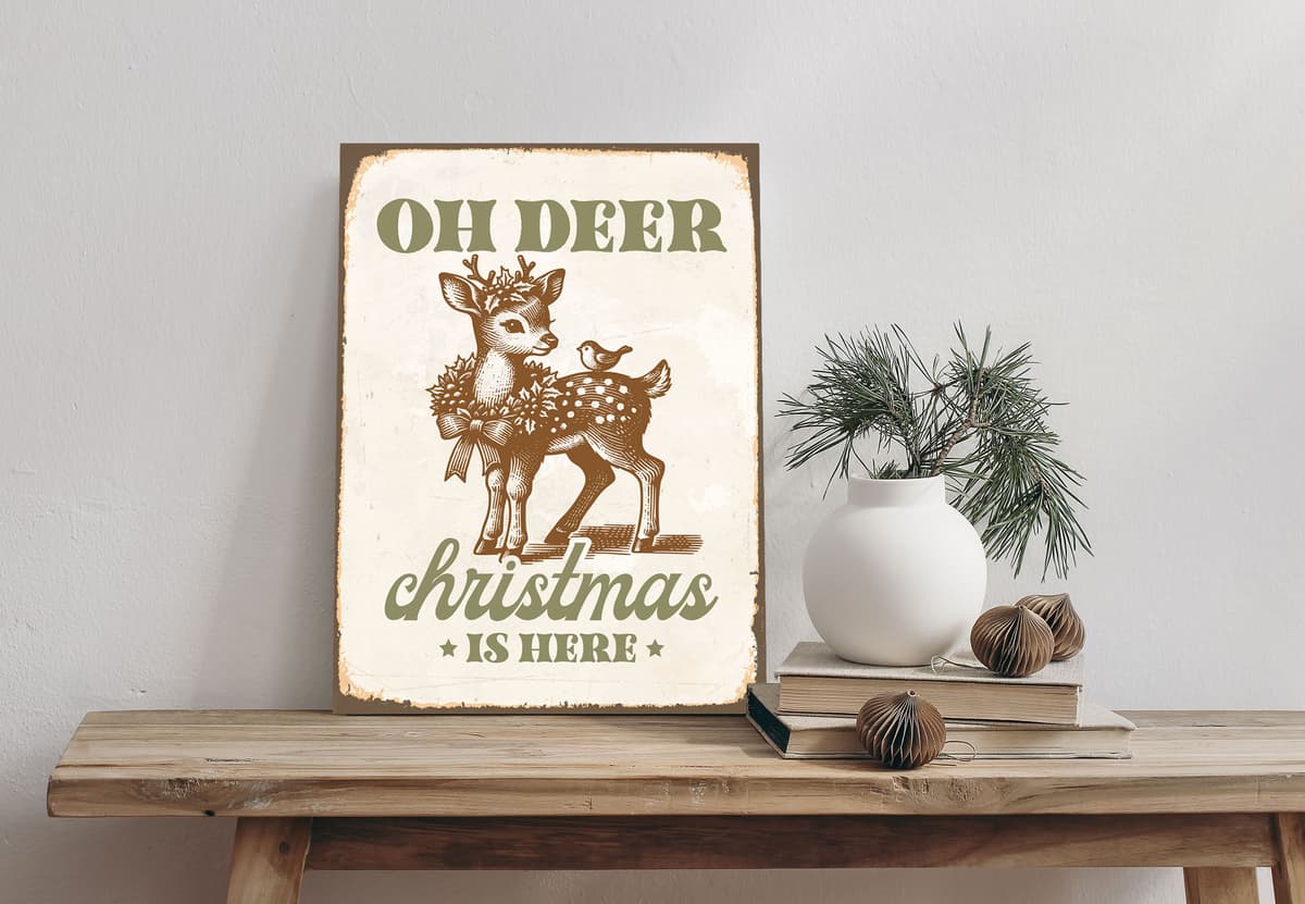 Alu-Dibond-Druck QUEENCE "Rehkitz", braun (farbe bild(er): braun), B:20cm H:30cm T:0,2cm, Alu Dibond, Bilder, Alu-Dibond-Druck, Deer, Christmas, Schild farbe bild(er): braun B/H/T: 20cm x 30cm x 0,2cm, Rehe Weihnachten Hochformat, 1 Stk.