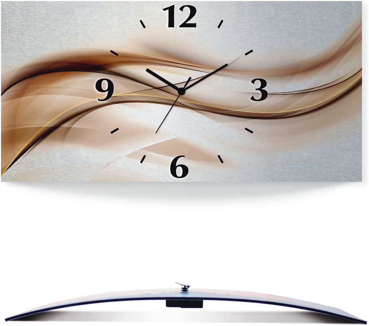 Wanduhr ARTLAND "Braune abstrakte Welle", braun, B:60cm H:30cm T:0,3cm, Wanduhren, Wanduhr, wahlweise mit Quarz- oder Funkuhrwerk, lautlos ohne Tickgeräusche braun B/H/T: 60cm x 30cm x 0,3cm, Funkuhr