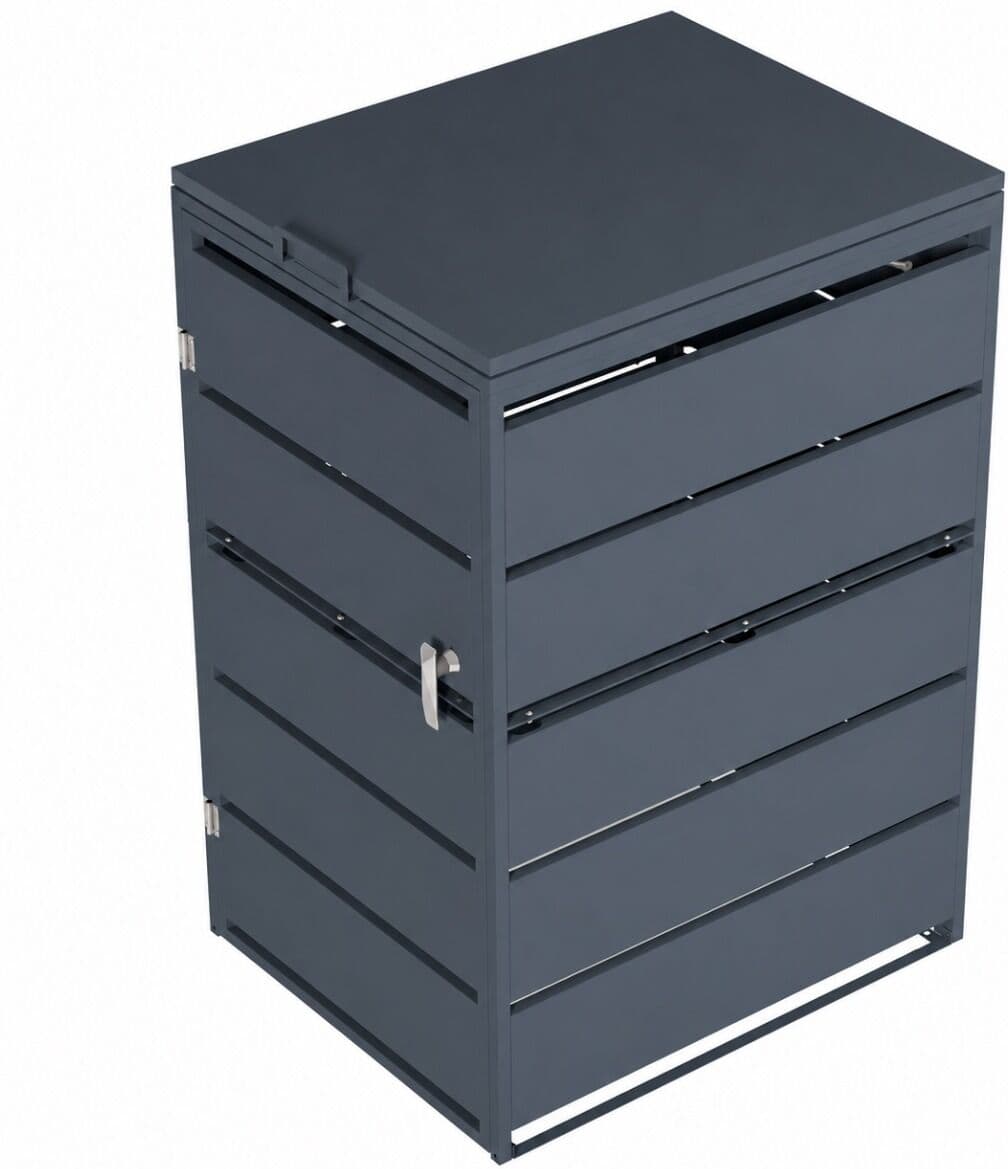 Varan Motors - SHWGC01501 Cache-poubelle extérieur en acier galvanisé anthracite 66x80x116 cm – Cache-conteneur Abri pour poubelle avec porte et couvercle