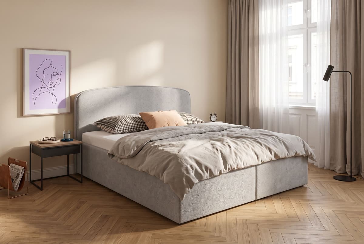 Polsterbett GOODPRODUCT "Laval", grau, B:214cm H:102cm L:210cm, Betten, Polsterbett grau Liegefläche Länge B: 200cm x 200cm, Bouclé ohne Lattenrost / ohne Matratze, Höhe Bett: 102cm, ohne Matratze