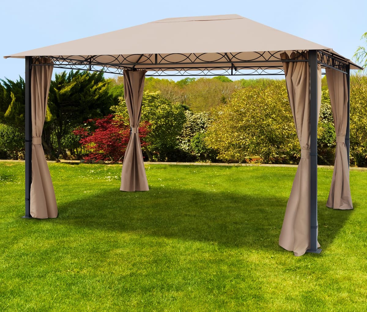 TOOLPORT Kerti pavilon, 3x4m, anyagtető, 4 oldalpanellel együtt, szürkésbarna - (300116)