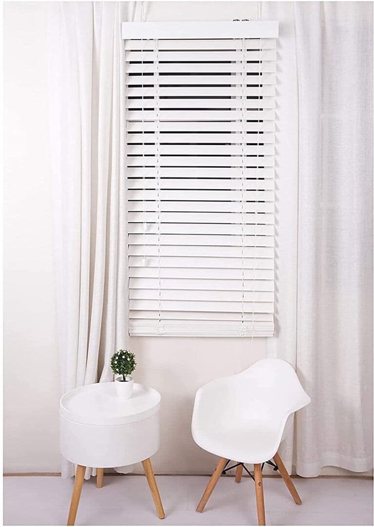 Symple Stuff Faux Wood Venetian Blinds, Waterproof Horizontal Slats with Corded Light & Privacy Control, Trim-to-Size Window Blinds White 150 cm L x 135 cm W
