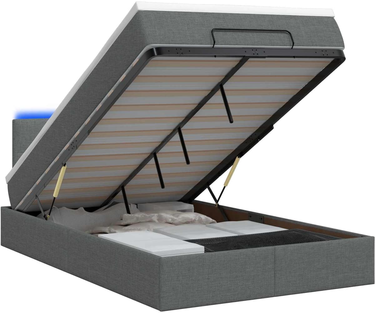 vidaXL Lit coffre avec matelas et LED Gris foncé 120 x 190 cm Tissu