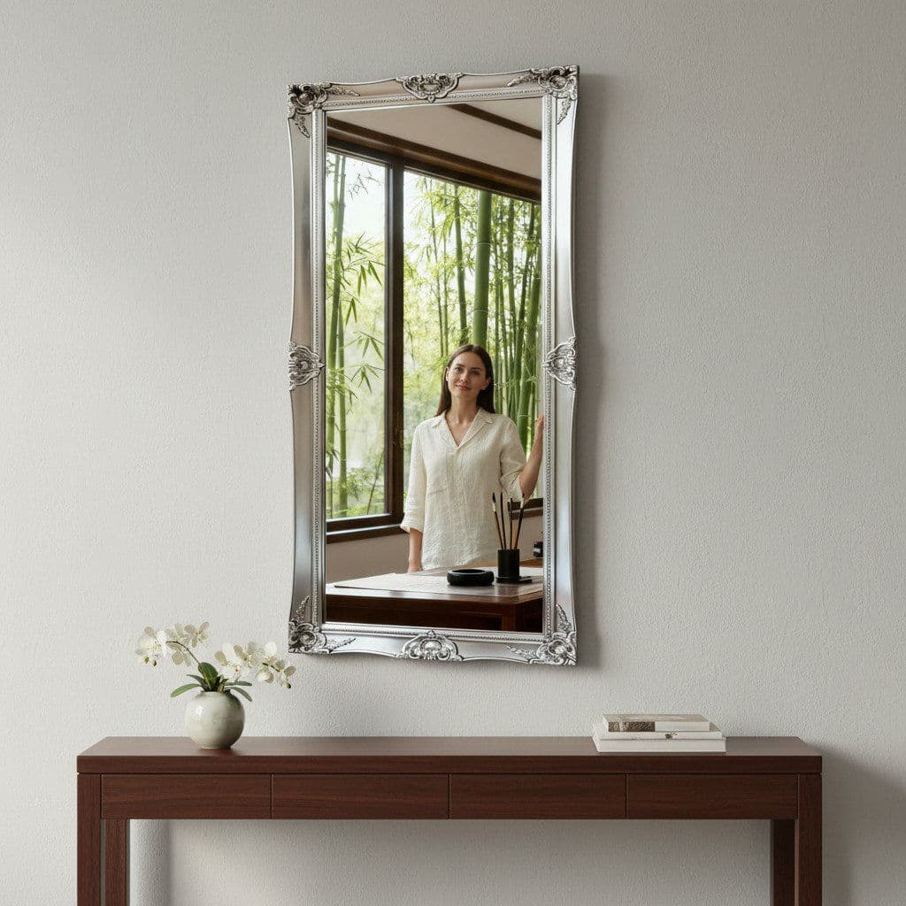 Lily Manor Resin Rectangle Wall Mirror Silver 150cm H X 60cm W X 4cm D